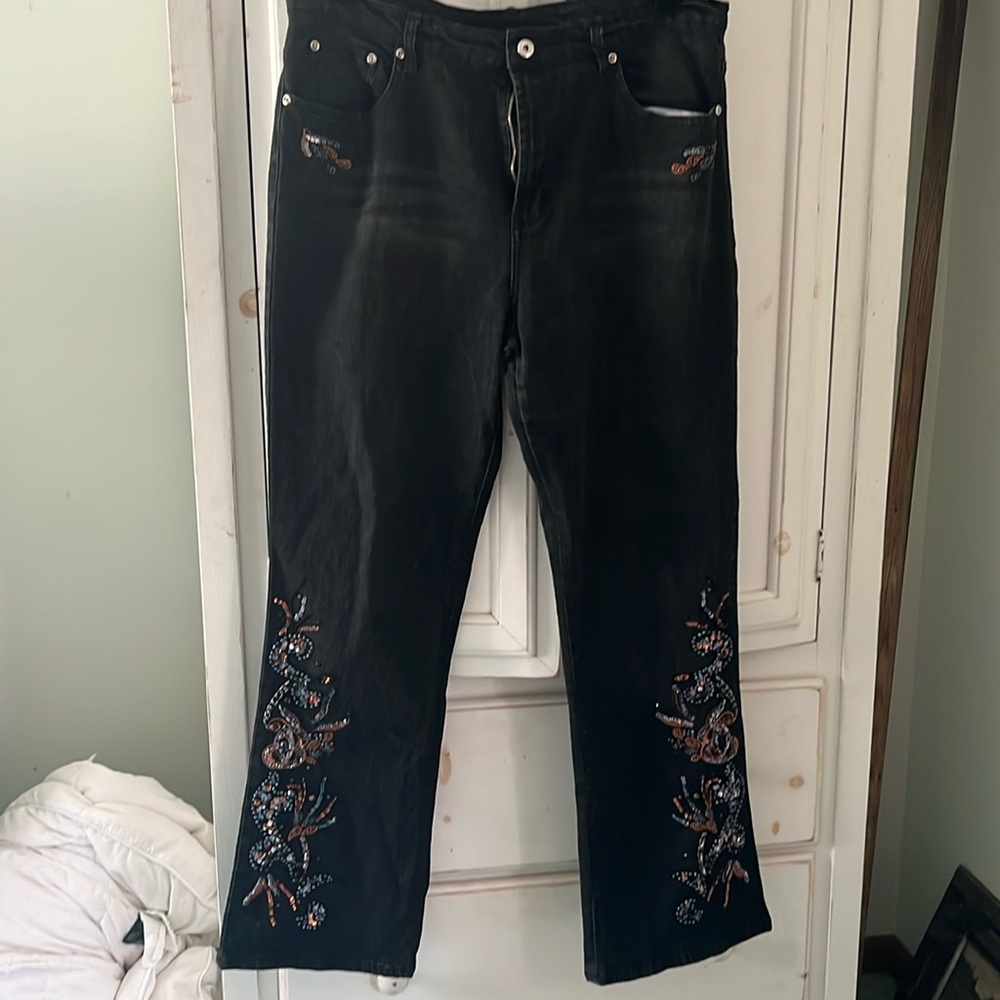 Diane Gilman vintage embossed black jeans